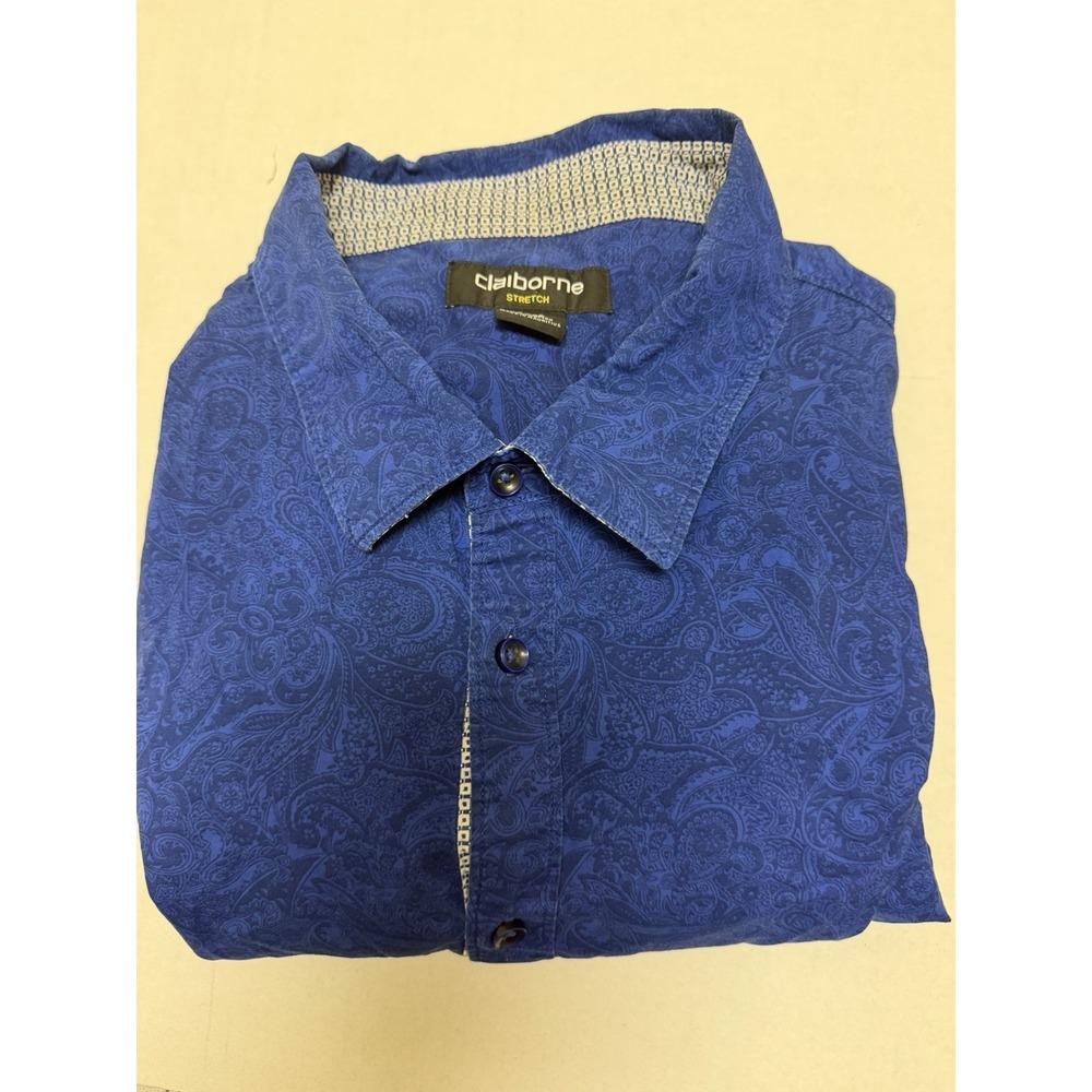 clairborne‎ stretch blue paisley ls button up dress shirt, big&tall, men's 4xlt
